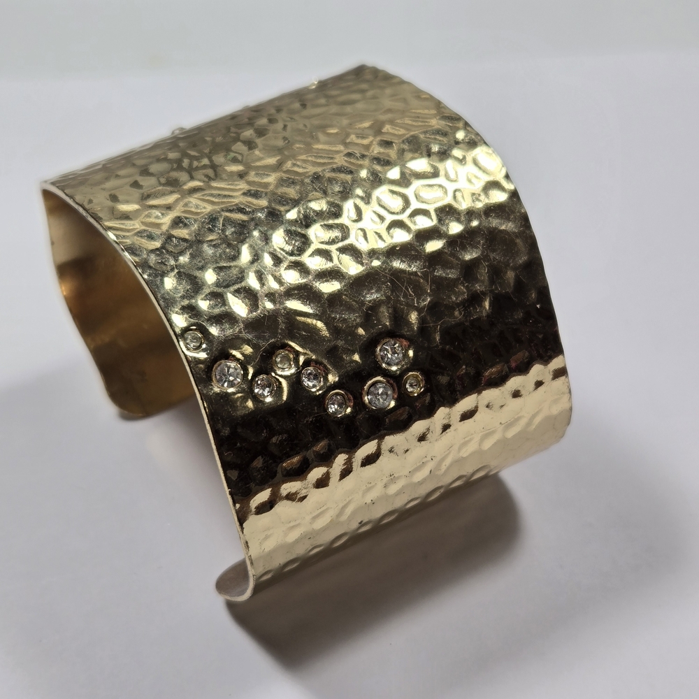 Gold Tone Hammered Cuff Bracelet With Crystals/rhinestones